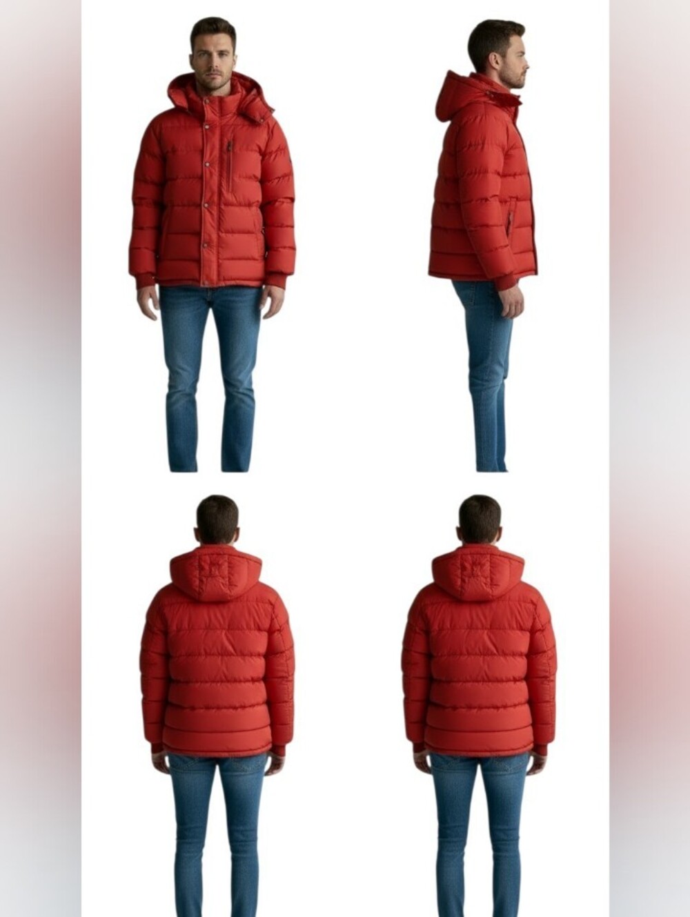 Men's Hooded Quilted Puffer Jacket in Red
